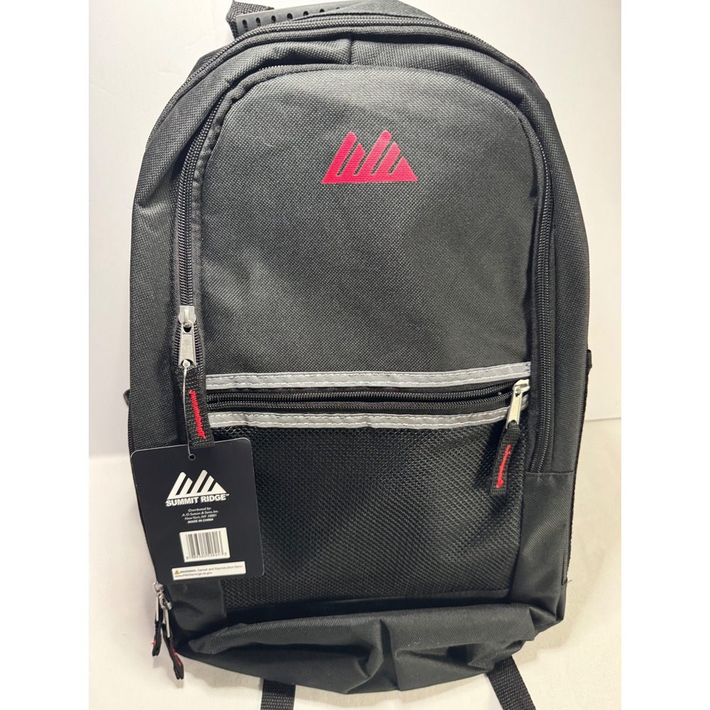 Summit Ridge Black Backpack New With Tags Padded Straps Reflective Trim - Picture 2 of 4